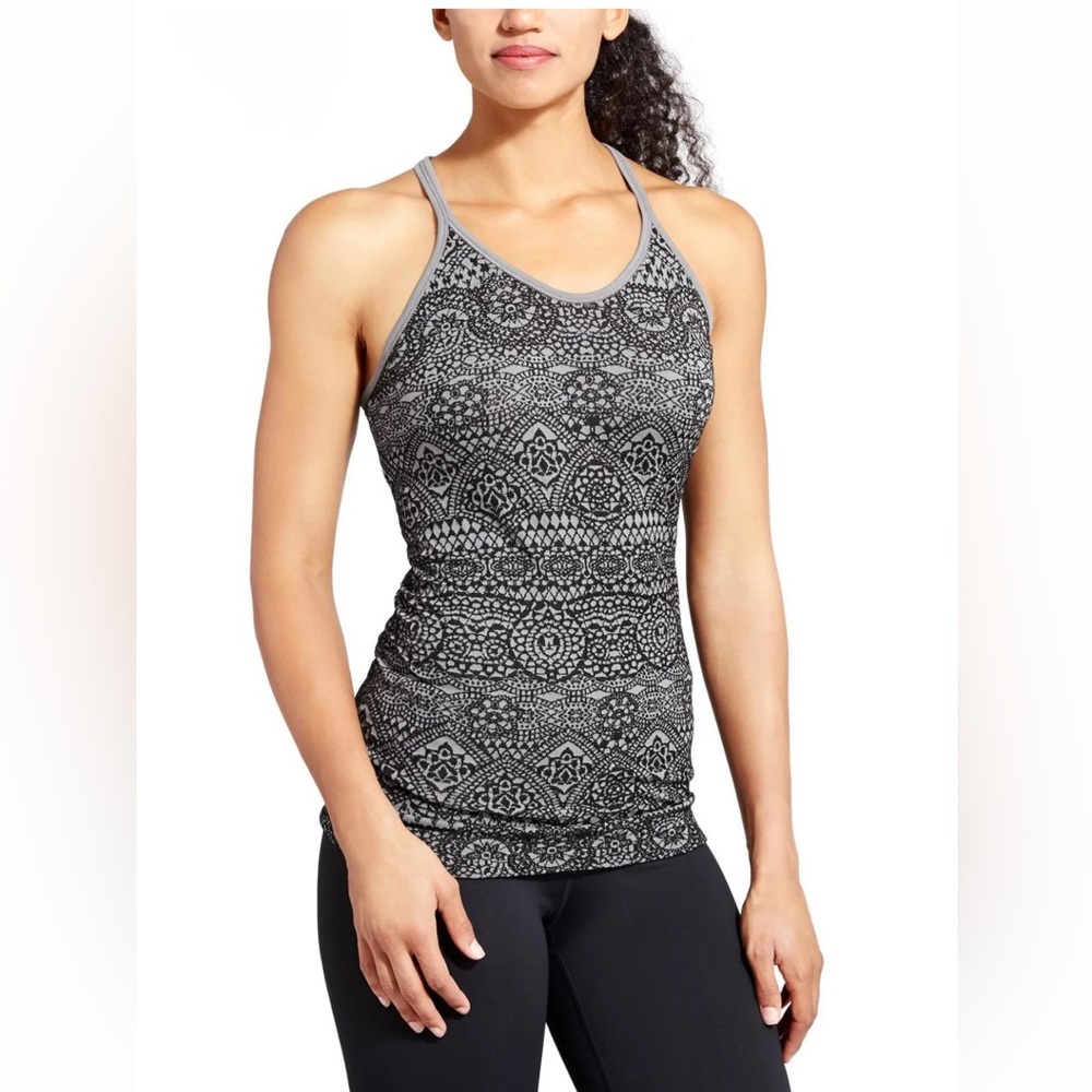 Athleta Size Medium Eagle Pose Racerback Tank Top Gray with Black